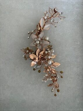 Bridal Rose Gold Floral Pearl Hair Vine, Worn Once
